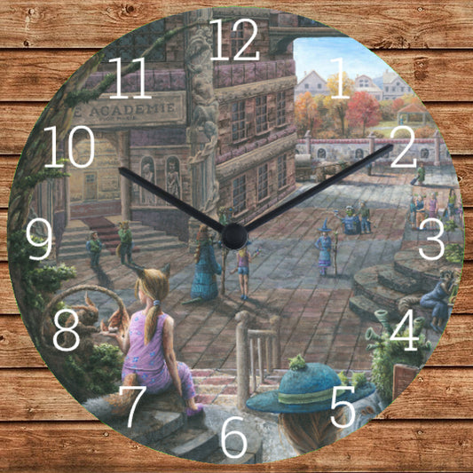 Clock with a print of my painting 'The lost girl who tried to give directions'